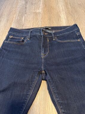 Express Legging Mid Rise Jeans in Dark Blue Denim with Contrast Stitching